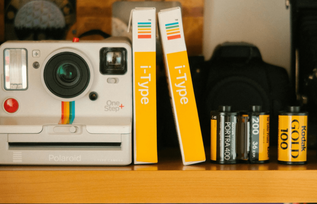 Rolls of unused film in yellow packaging
