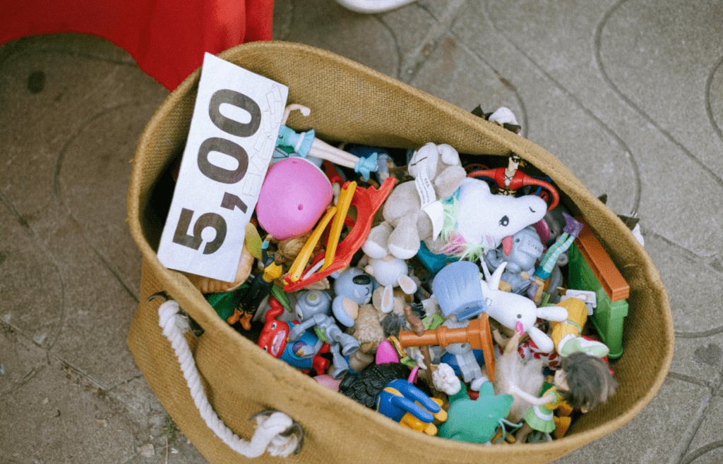 Stuffed toys with colorful tags