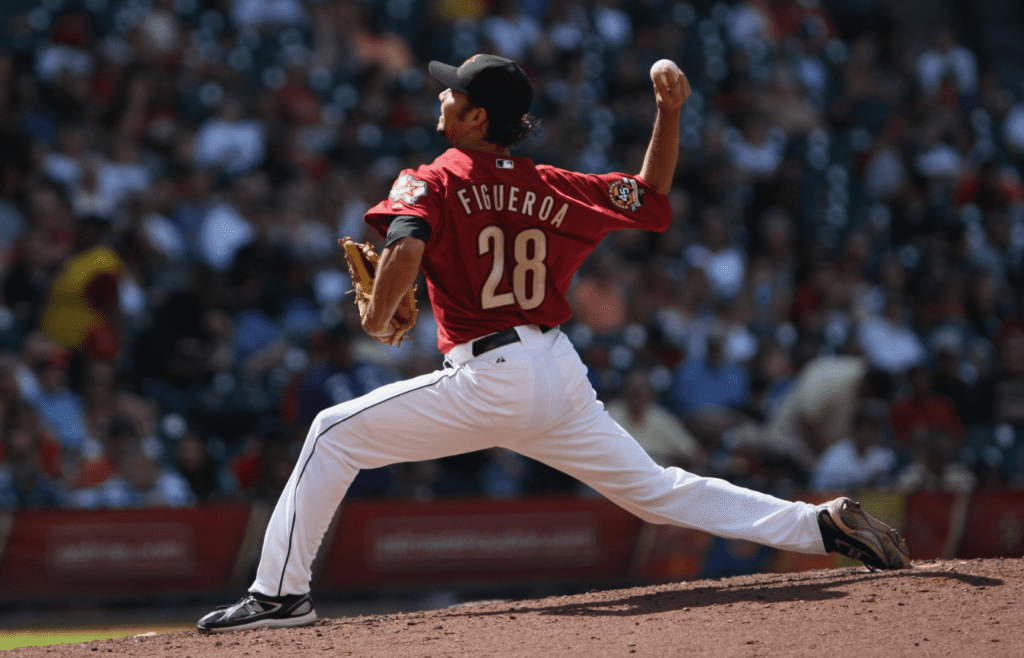 Oct 3, 2010; Houston, TX, USA; Houston Astros pitcher Nelson Figueroa delivers a pitch in the fifth inning against the Chicago Cubs at Minute Maid Park. The Astros defeated the Cubs 4-0. Mandatory Credit: Soobum Im-Imagn Images