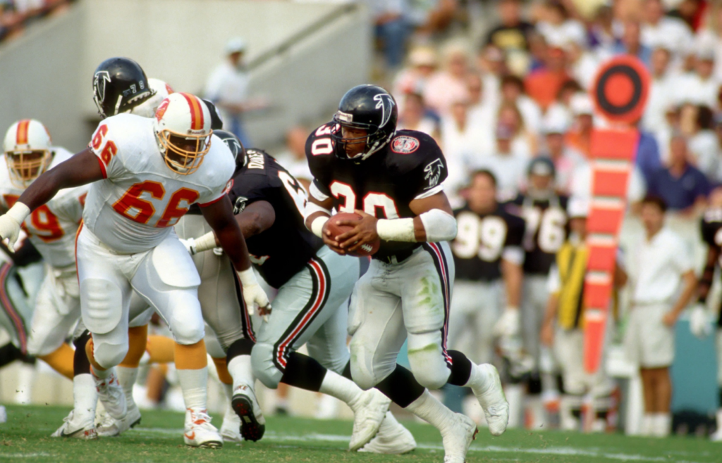 Dec 2, 1990; Tampa, FL, USA; FILE PHOTO; Atlanta Falcons running back Mike Rozier (30) in action against the Tampa Bay Buccaneers at Tampa Stadium. Mandatory Credit: Photo By Imagn Images