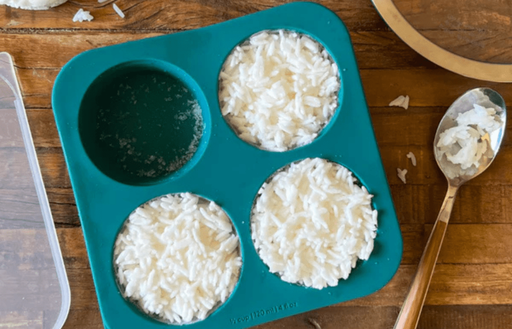 Heat-and-eat rice pouches in a grocery cart