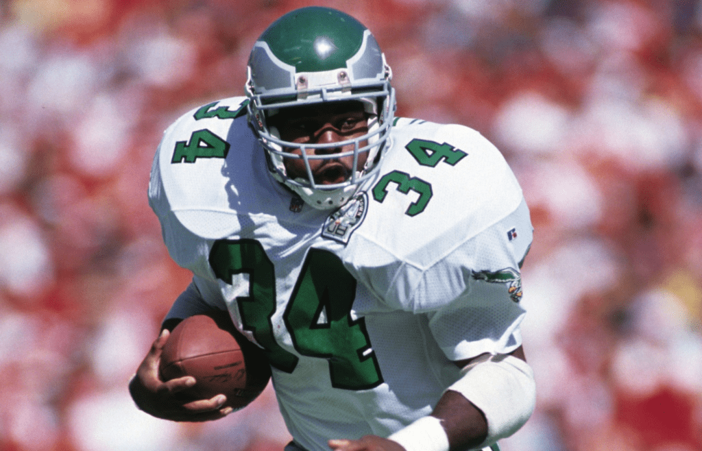 Oct 11, 1992; Kansas City, MO, USA; FILE PHOTO; Philadelphia Eagles running back Herschel Walker (34) in action against the Kansas City Chiefs at Arrowhead Stadium. Mandatory Credit: Peter Brouillet-USA TODAY NETWORK