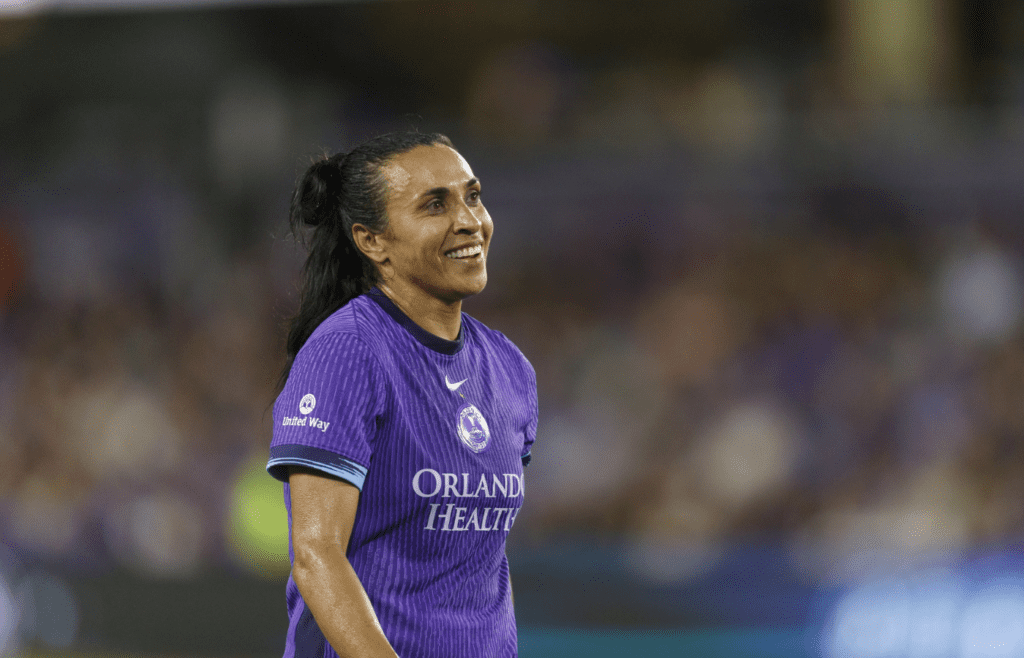 May 16, 2025; Orlando, Florida, USA; Orlando Pride forward Marta (10) against the Kansas City Current during the second half at Inter&Co Stadium. Mandatory Credit: Morgan Tencza-Imagn Images