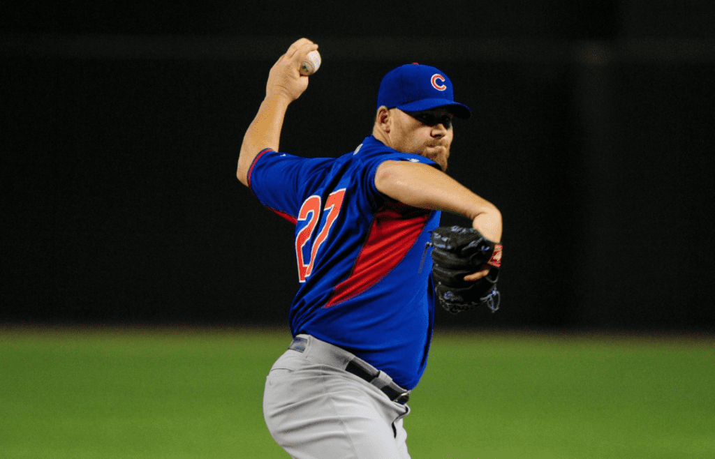 Apr 3, 2015; Phoenix, AZ, USA; Chicago Cubs pitcher Phil Coke throws during the second inning against the Arizona Diamondbacks at Chase Field. Mandatory Credit: Matt Kartozian-Imagn Images