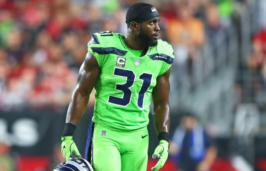Nov 9, 2017; Glendale, AZ, USA; Seattle Seahawks safety Kam Chancellor (31) against the Arizona Cardinals at University of Phoenix Stadium. Mandatory Credit: Mark J. Rebilas-Imagn Images