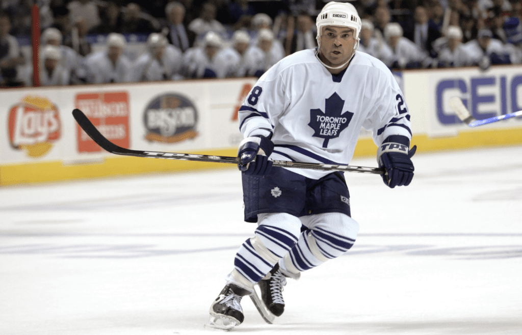 Nov 11, 2005; Buffalo, NY, USA; Toronto Maple Leafs right wing Tie Domi (28) on the ice against the Buffalo Sabres at HSBC Arena. Credit: Lou Capozzola-USA TODAY NETWORK