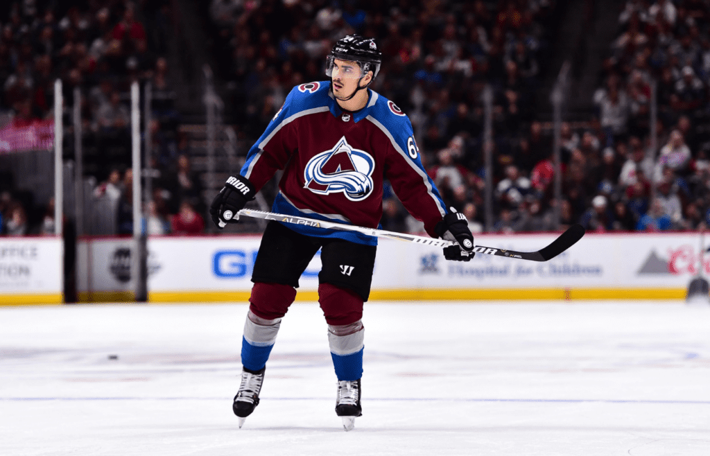 Feb 14, 2018; Denver, CO, USA; Colorado Avalanche right wing Nail Yakupov (64) during the second period against the Montreal Canadiens at the Pepsi Center. Mandatory Credit: Ron Chenoy-Imagn Images