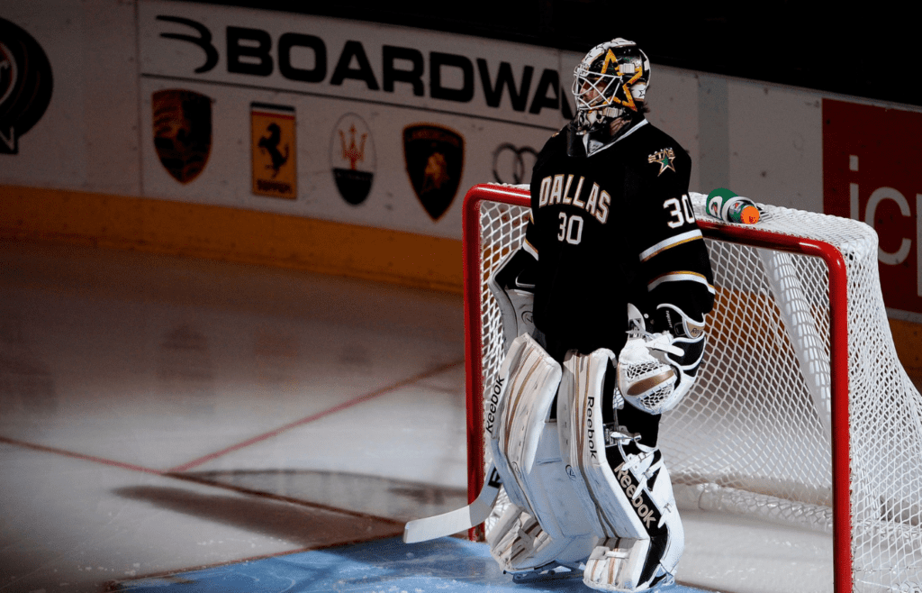 Dec 1, 2011; Dallas, TX, USA; Dallas Stars goalie Andrew Raycroft (30) prepares to face the Ottawa Senators during the first period at the American Airlines Center. Mandatory Credit: Jerome Miron-Imagn Images