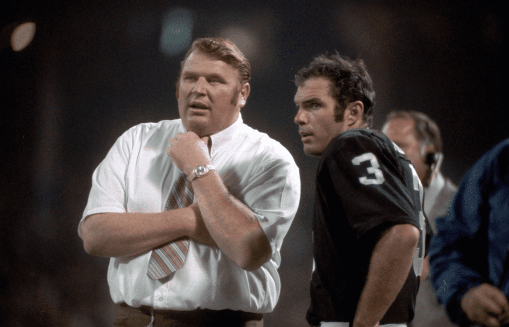Unknown Date & Location, USA; FILE PHOTO; Oakland Raiders head coach John Madden on the sidelines with quarterback (3) Daryle Lamonica. Mandatory Credit: Tony Tomsic-USA TODAY NETWORK