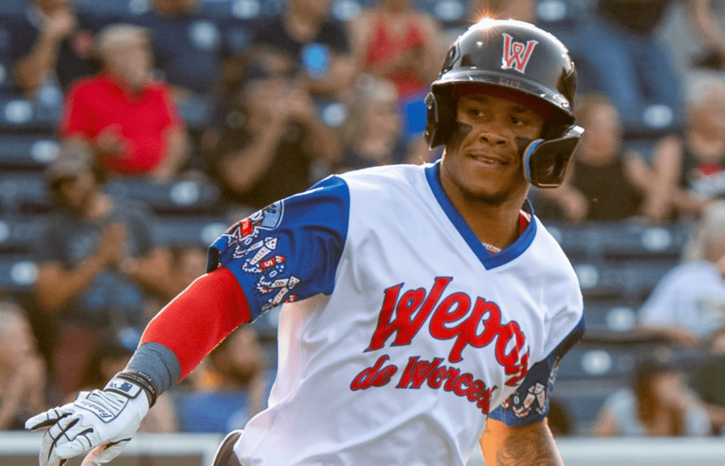 Worcester s Ceddanne Rafaela looks to the dugout after his lead-off home run against the Syracuse Mets Wednesday, July 5, 2023