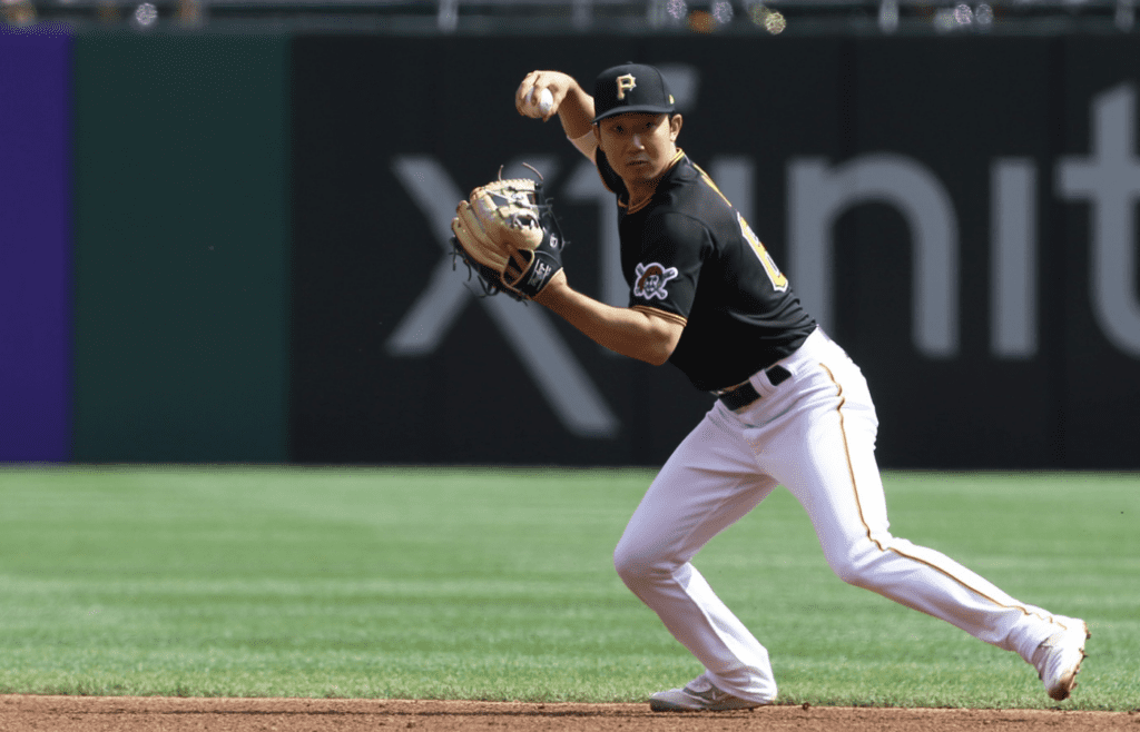 Sep 16, 2021; Pittsburgh, Pennsylvania, USA; Pittsburgh Pirates second baseman Hoy Jun Park (68) during the fourth inning at PNC Park. Mandatory Credit: Charles LeClaire-Imagn Images