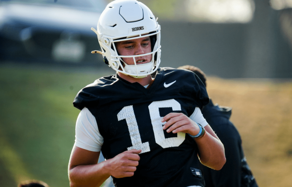 Texas Longhorns quarterback, Arch Manning during his first practice of the spring season on Tuesday, March 25, 2025.