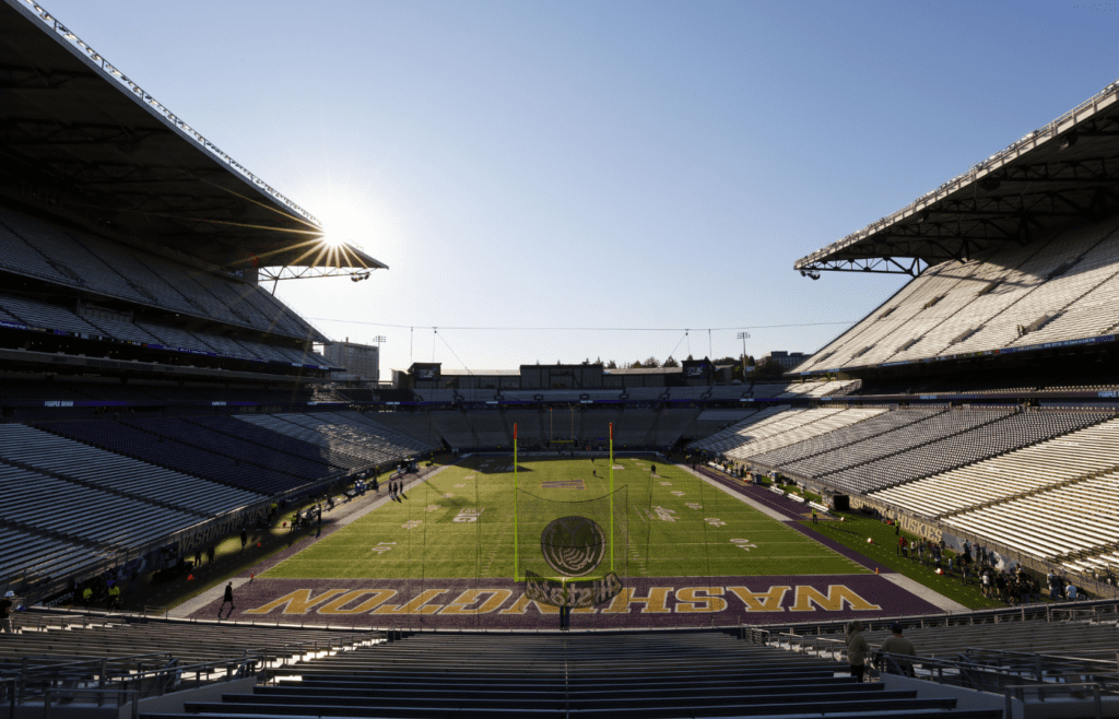 Aug 31, 2024; Seattle, Washington, USA; General view of Alaska Airlines Field at Husky Stadium before a game between the Weber State Wildcats and Washington Huskies. Mandatory Credit: Joe Nicholson-Imagn Images