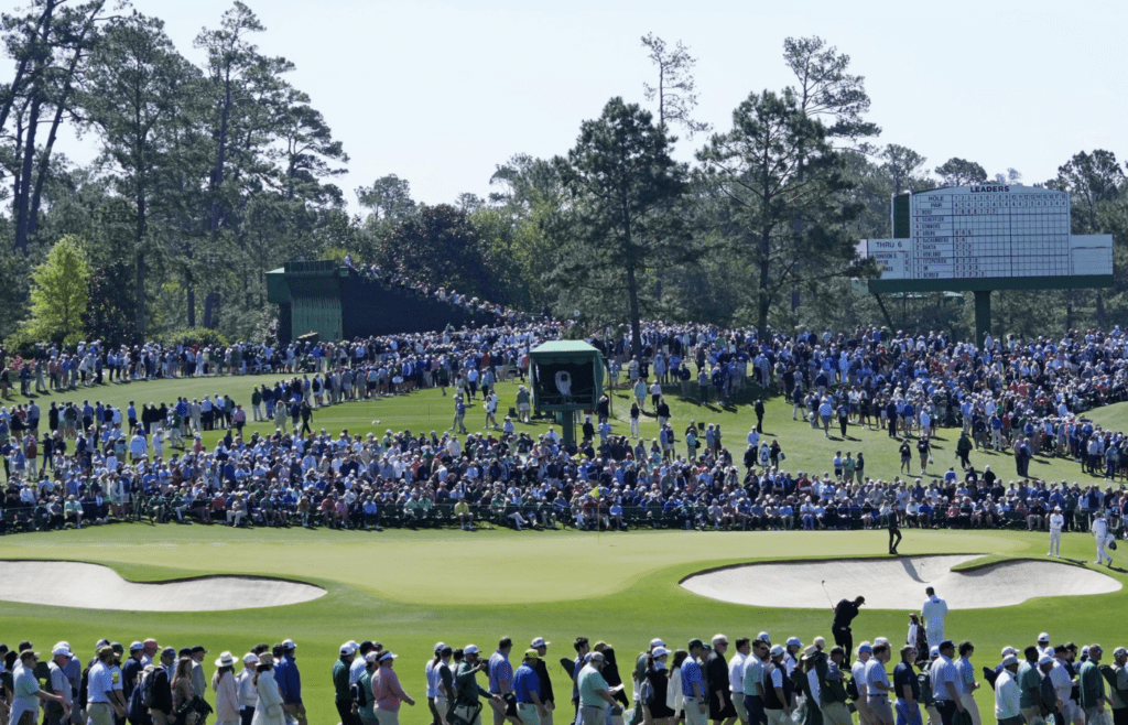 Apr 11, 2025; Augusta, Georgia, USA; A general view of on the second and seventh green during the second round of the Masters Tournament at Augusta National Golf Club. Mandatory Credit: Kyle Terada-Imagn Images
