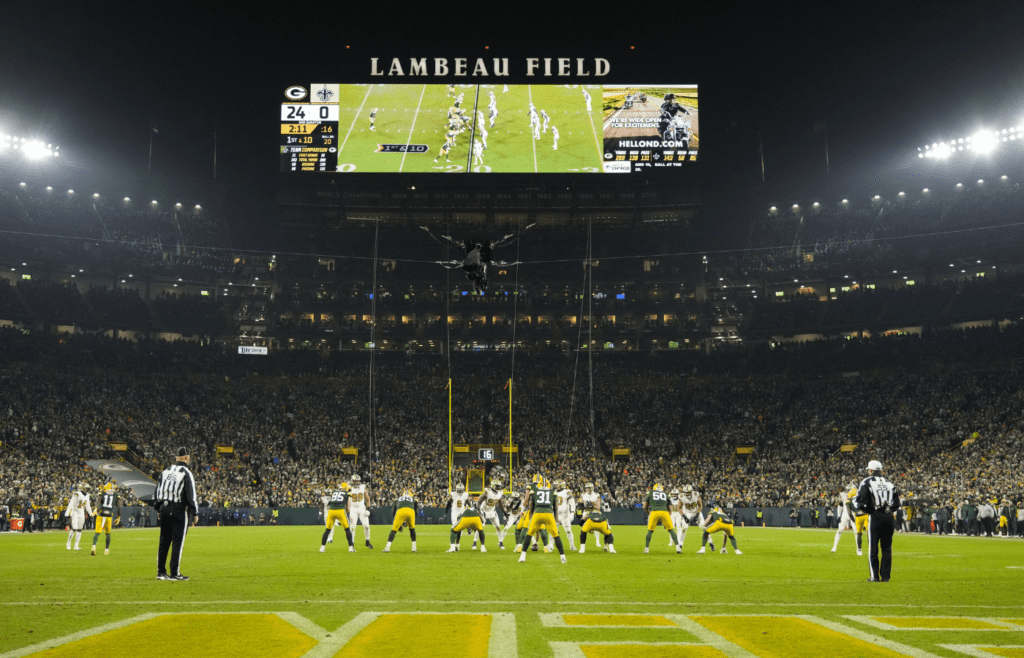 Dec 23, 2024; Green Bay, Wisconsin, USA; General view of Lambeau Field during the game between the Green Bay Packers and New Orleans Saints. Mandatory Credit: Jeff Hanisch-Imagn Images