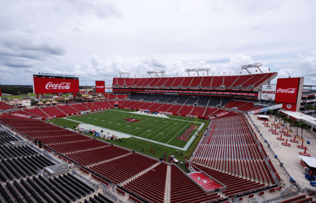 Sep 8, 2024; Tampa, Florida, USA; a general view of the stadium before a game between the Washington Commanders and Tampa Bay Buccaneers at Raymond James Stadium. Mandatory Credit: Nathan Ray Seebeck-Imagn Images