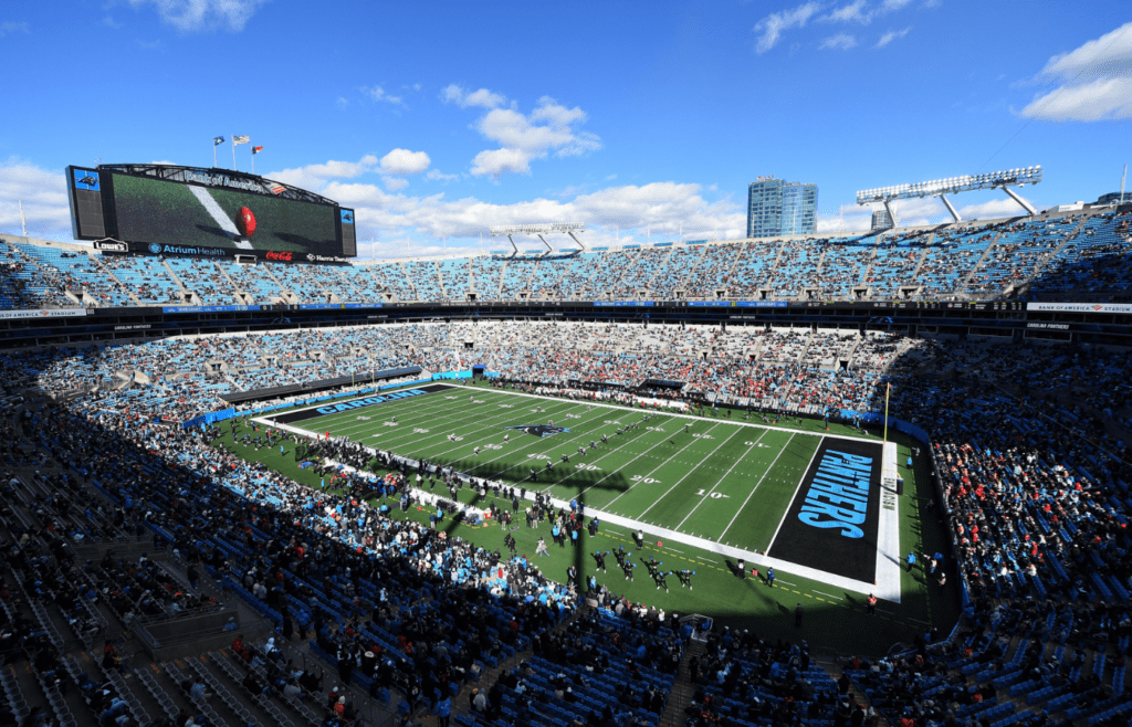 Jan 7, 2024; Charlotte, North Carolina, USA; An overall view of the kickoff at Bank of America Stadium. Mandatory Credit: Bob Donnan-Imagn Images