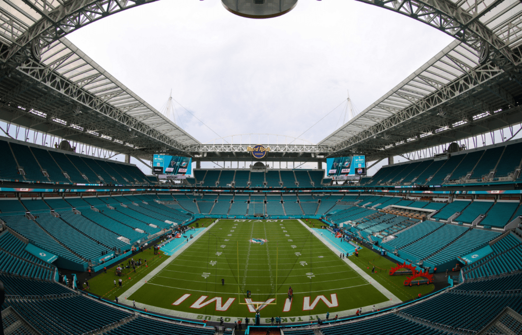 Aug 9, 2024; Miami Gardens, Florida, USA; a general view of the stadium before a preseason game between the Atlanta Falcons and Miami Dolphins at Hard Rock Stadium. Mandatory Credit: Nathan Ray Seebeck-Imagn Images