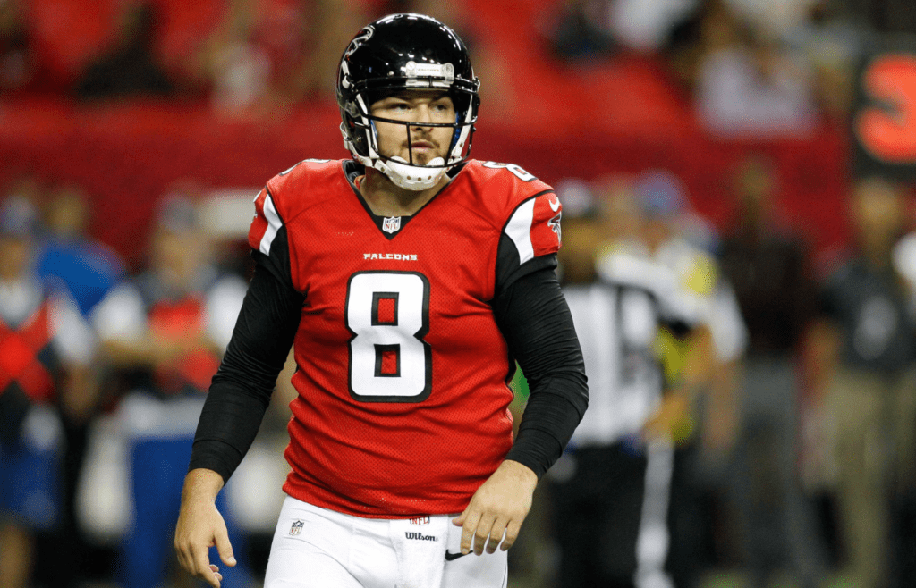 Sep 3, 2015; Atlanta, GA, USA; Atlanta Falcons quarterback Rex Grossman (8) in action against the Baltimore Ravens in the fourth quarter at the Georgia Dome. The Ravens defeated the Falcons 20-19. Mandatory Credit: Brett Davis-Imagn Images