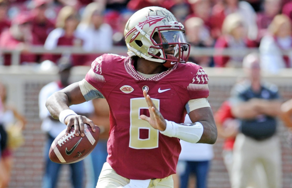 Nov 14, 2015; Tallahassee, FL, USA; Florida State University quarterback Everett Golson (6) looks to pass during the game against the North Carolina State Wolfpack at Doak Campbell Stadium. Mandatory Credit: Melina Vastola-Imagn Images