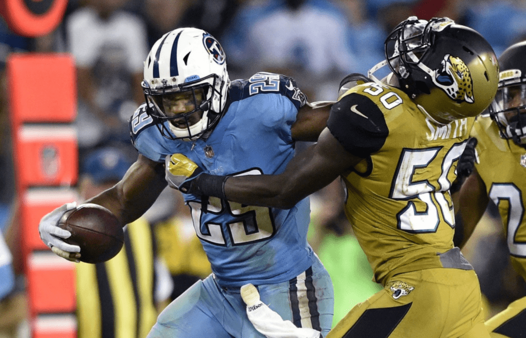 Running back DeMarco Murray (29), in action against Jacksonville Jaguars in Nashville on Oct. 27, was the Tennessee Titans' leading rusher for 2016 with 1,287 yards on 293 carries with 9 rushing touchdowns.