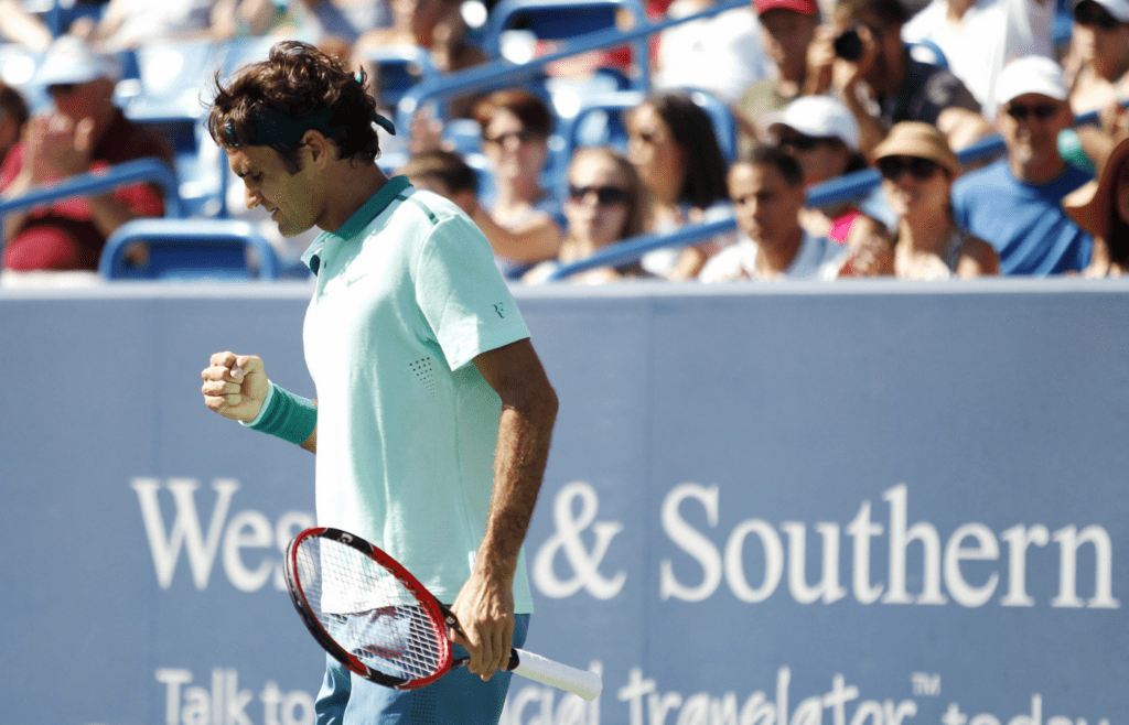 Roger Federer, above, could face Rafael Nadal in the Western & Southern Open men?s quarterfinals. The winner could then go on to face Andy Murray or Novak Djokovic. Roger Federer pumps his fist after making a point over Vasek Pospisil on Center Court during the Western and Southern Open at the Lindner Family Tennis Center. Federer went on to win 7-,6(4) 5-7, 6-2. Photo shot Wednesday August 13, 2014. The Enquirer/Cara Owsley