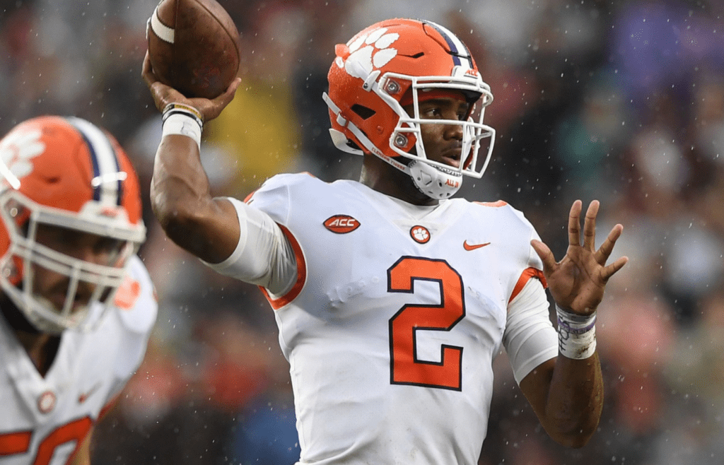 Clemson quarterback Kelly Bryant (2) passes against Texas A&M during the 1st quarter at Texas A&M's Kyle Field in College Station, TX Saturday, September 8, 2018. Clemson Texas A M Football