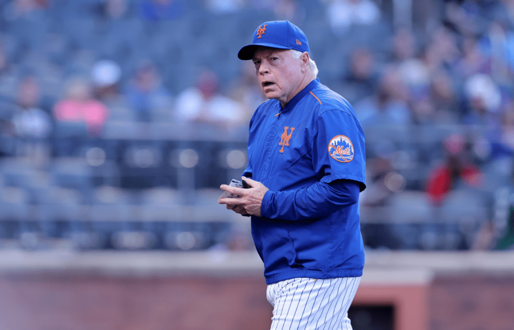 Oct 1, 2023; New York City, New York, USA; New York Mets manager Buck Showalter (11) walks off the field after a pitching change during the ninth inning against the Philadelphia Phillies at Citi Field. Mandatory Credit: Brad Penner-Imagn Images
