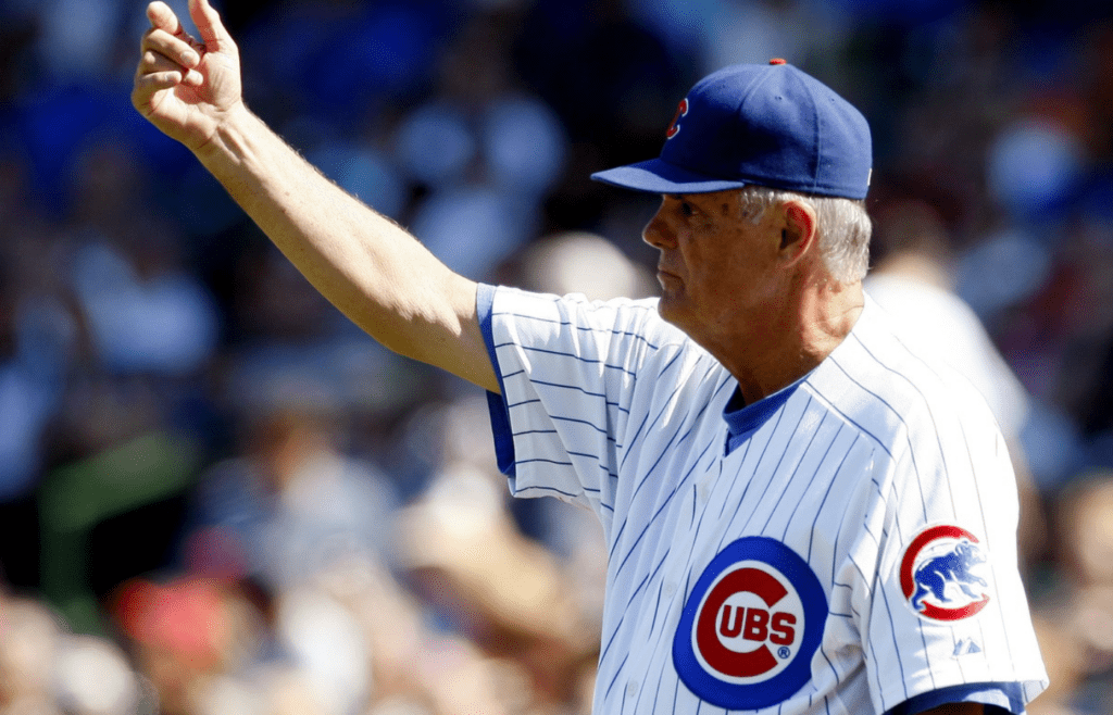 Aug 22, 2010; Chicago, IL, USA; Chicago Cubs manager Lou Piniella makes a pitching change during the seventh inning against the Atlanta Braves at Wrigley Field. Mandatory Credit: Jerry Lai-Imagn Images