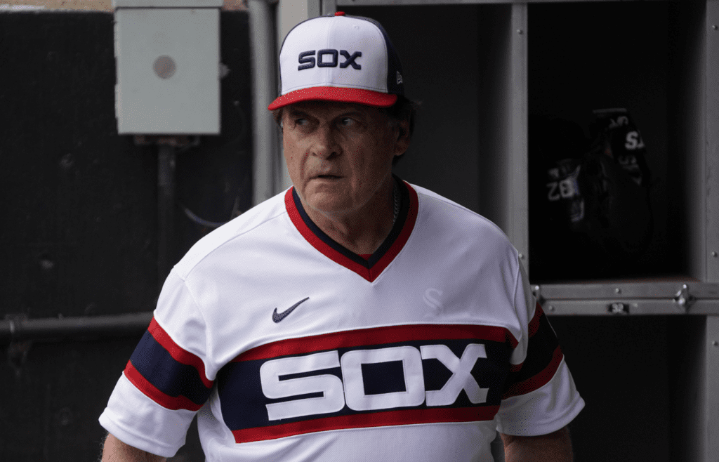 Aug 28, 2022; Chicago, Illinois, USA; Chicago White Sox manager Tony La Russa (22) in the dugout before the game against the Arizona Diamondbacks at Guaranteed Rate Field. Mandatory Credit: David Banks-Imagn Images