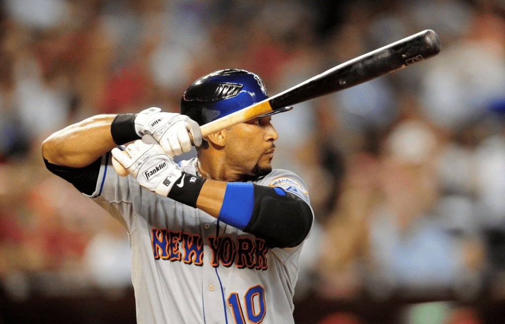 Aug. 11, 2009; Phoenix, AZ, USA; New York Mets pinch hitter Gary Sheffield bats against the Arizona Diamondbacks at Chase Field. Mandatory Credit: Mark J. Rebilas-Imagn Images