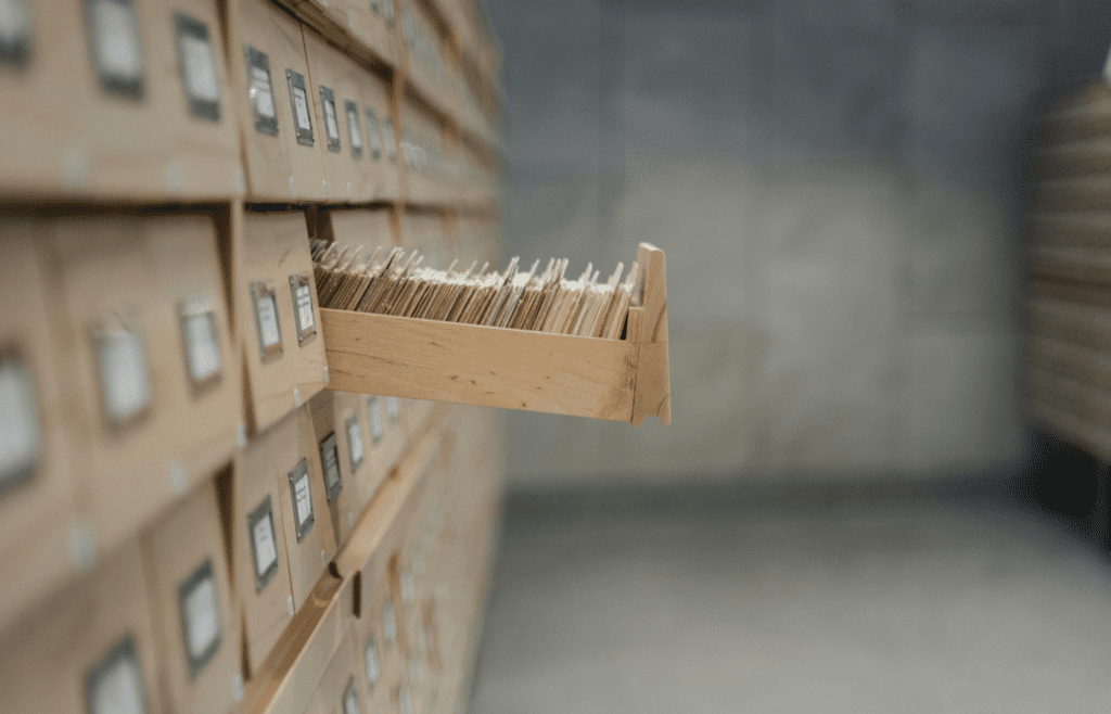 Card catalog drawers in an old library