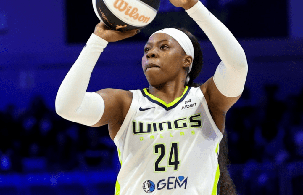 Dallas Wings guard Arike Ogunbowale (24) shoots during the second half against the Golden State Valkyries at College Park Center.