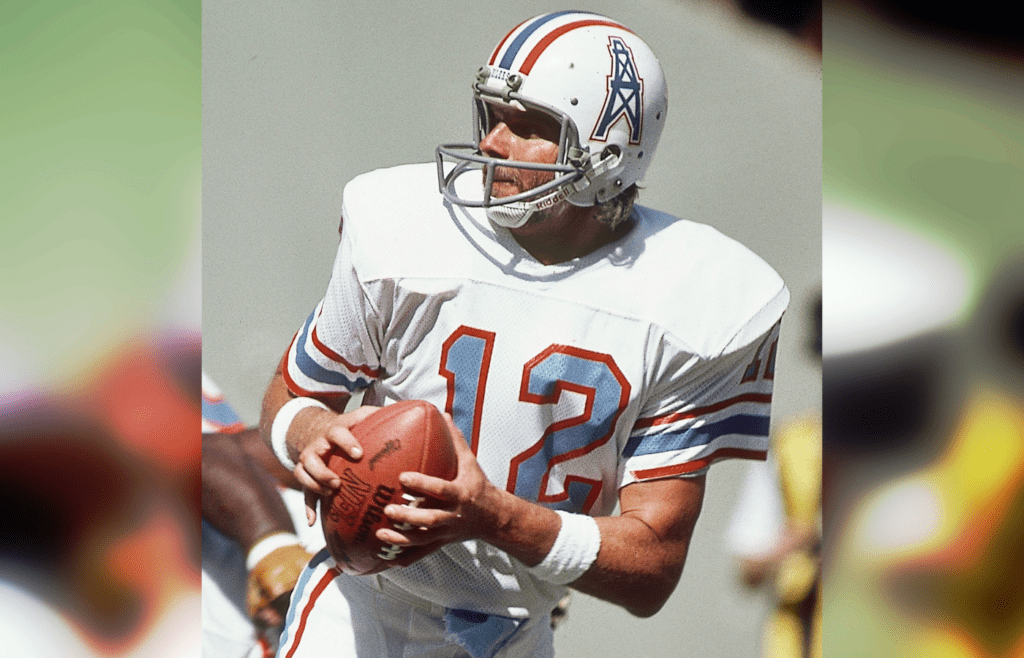 Houston Oilers quarterback Ken Stabler (12) in action against the Pittsburgh Steelers at Three Rivers Stadium.