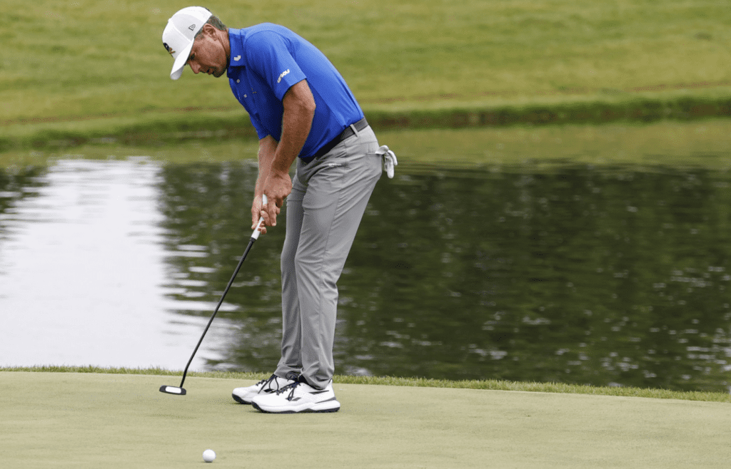 Charles Howell III of team Crushers GC putts on the fourteenth hole during the first round of the LIV Golf Virginia golf tournament at Robert Trent Jones Golf Club.
