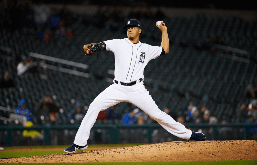 Detroit Tigers relief pitcher Jose Manuel Fernandez (57) pitches against the Los Angeles Angels at Comerica Park.