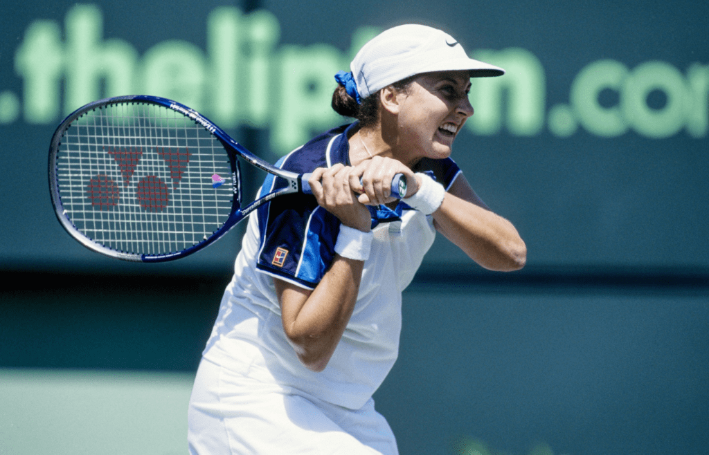 Monica Seles follows through on a forehand at the 2000 Lipton Tennis Championships at Crandon Park.