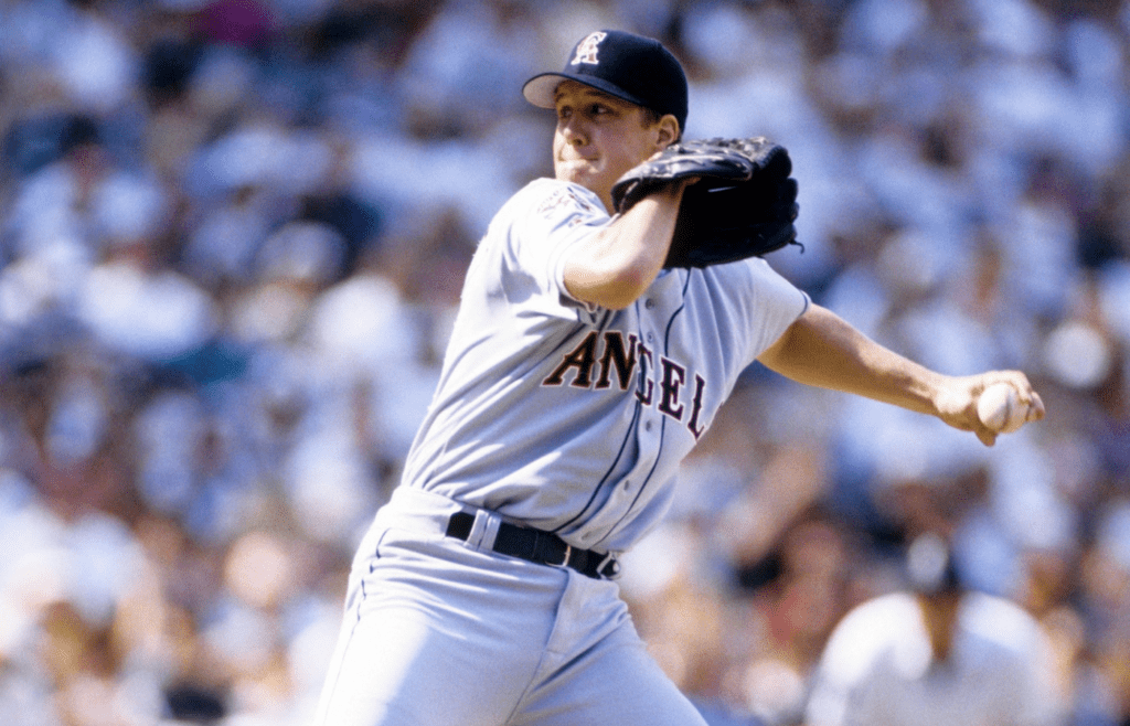 California Angels pitcher Jim Abbott in action during the 1995 season at Camden Yards