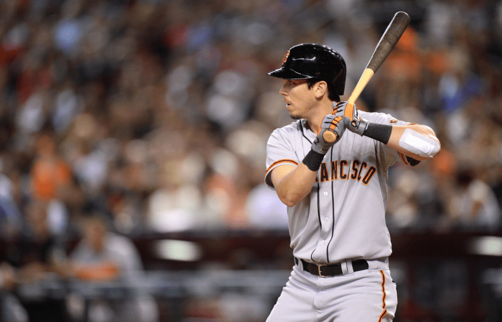 San Francisco Giants left fielder Tyler Colvin (10) bats against the Arizona Diamondbacks at Chase Field. The Giants won 6-4.