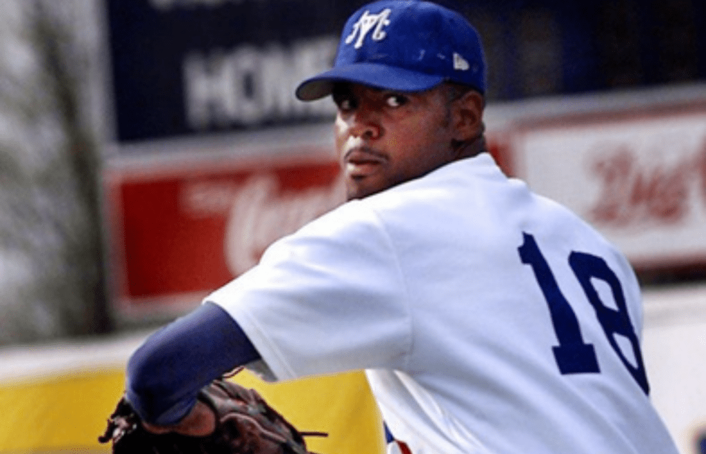 Middle Tennessee State standout pitcher Dewon Brazelton shows off his pitching form during a photo shoot on campus April 10, 2001. He has an 8-1 record and 0.96 ERA that is the lowest in the nation this season so far. Mtsu