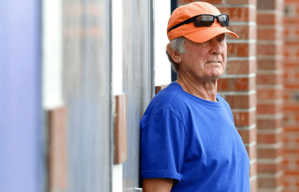 Florida Gators legendary head ball coach Steve Spurrier watches practice from a distance during the second open fall practice held at the Sanders Practice Fields on the University of Florida campus in Gainesville, Fla., July 27, 2019. [Brad McClenny/The Gainesville Sun]