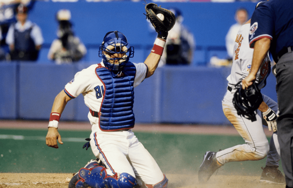 Jun 21, 1997; Toronto, ON, CANADA; FILE PHOTO; Toronto Blue Jays catcher Benito Santiago in action against the Baltimore Orioles at the Skydome. Mandatory Credit: Imagn Images