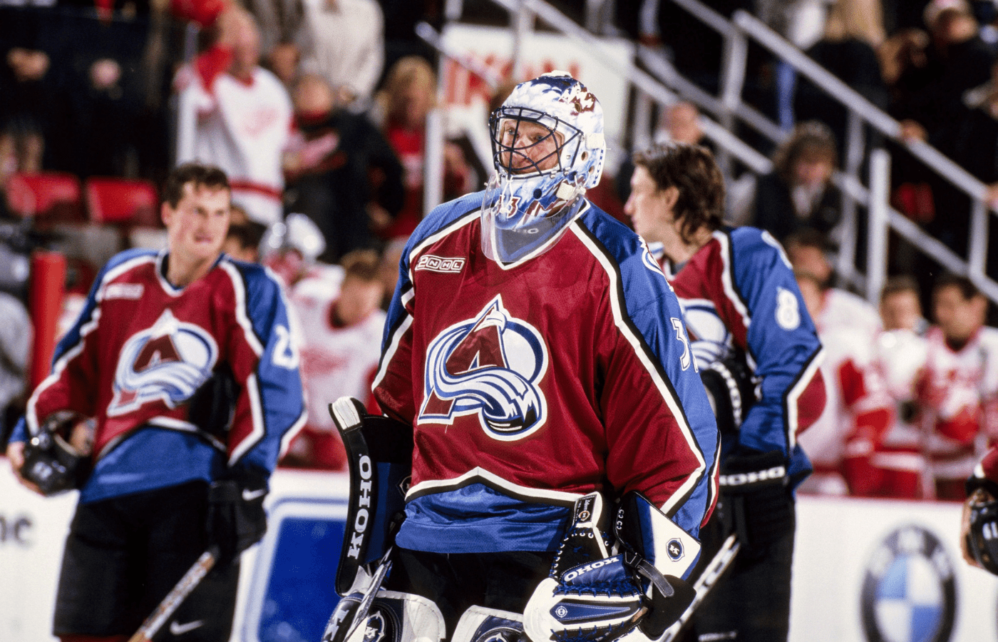 Feb 1, 2000; Miami, FL; USA; FILE PHOTO; Colorado Avalanche goalie Patrick Roy (33) on the ice during the 1999-00 season against the Detroit Red Wings at Miami Arena. Mandatory Credit: RVR Photos-Imagn Images