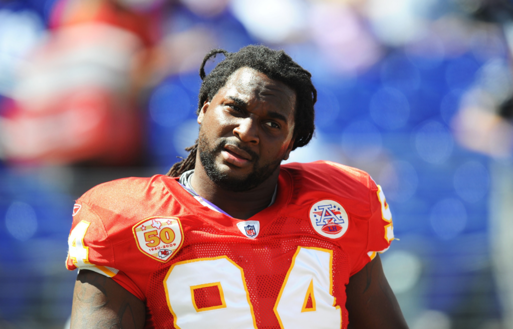 September 13, 2009; Baltimore, MD, USA; Kansas City Chiefs defensive end Tyson Jackson (94) before the start of the game against the Baltimore Ravens at M&T Bank Stadium. Mandatory Credit: James Lang-Imagn Images
