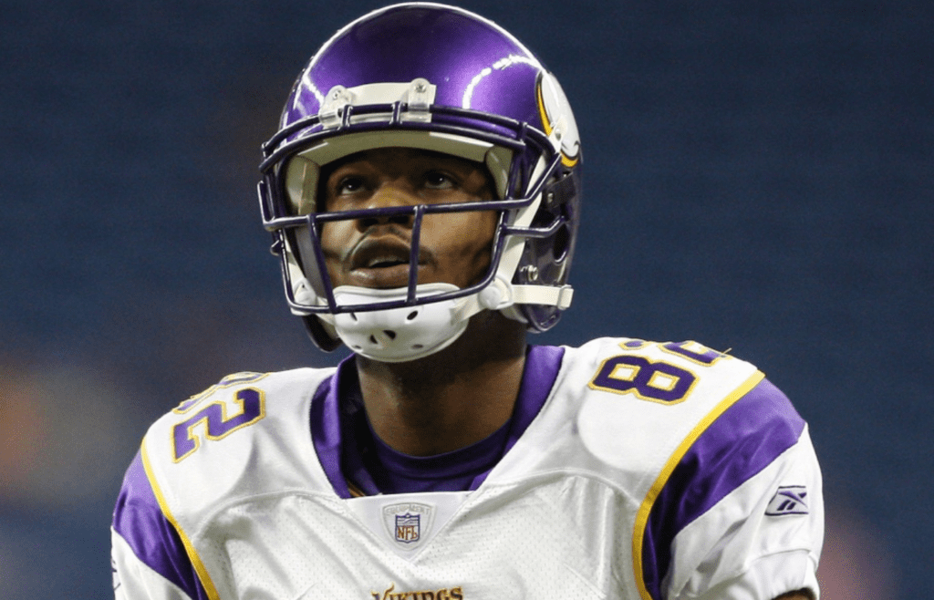 Sep 16, 2007; Detroit, MI, USA; Minnesota Vikings wide receiver Troy Williamson (82) warms up prior to the start of the game aginst the Detroit Lions at Ford Field. The Lions defeated the Vikings 20-17 in overtime. Mandatory Credit: Leon Halip-Imagn Images