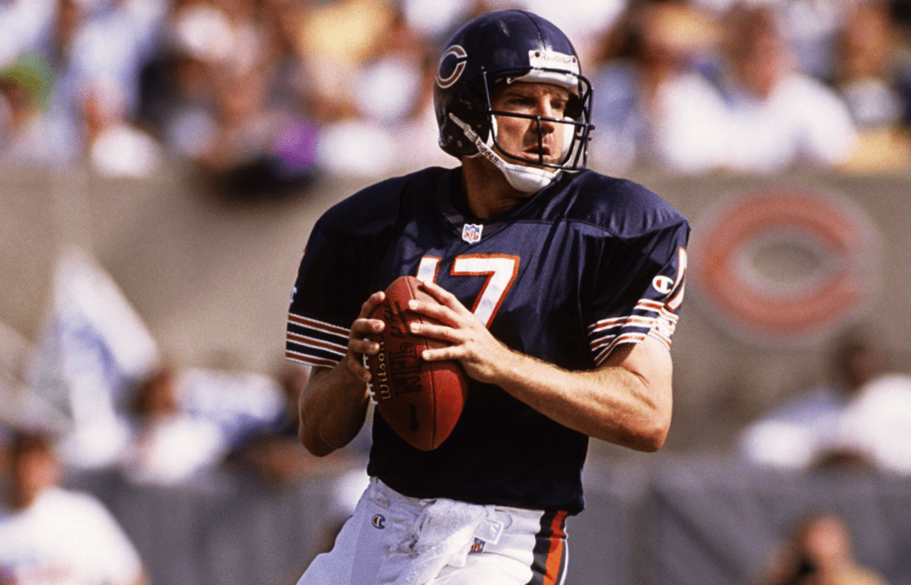 Oct 6, 1996; Chicago, IL, USA; FILE PHOTO; Chicago Bears quarterback Dave Krieg (17) in action against the Green Bay Packers at Soldier Field. Mandatory Credit: Peter Brouillet-USA TODAY NETWORK