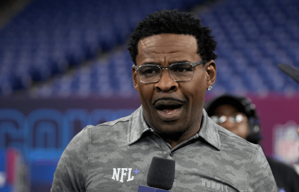 Mar 2, 2024; Indianapolis, IN, USA; NFL Hall of Fame player Michael Irvin during the 2024 NFL Combine at Lucas Oil Stadium. Mandatory Credit: Kirby Lee-Imagn Images