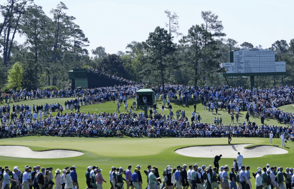 Apr 11, 2025; Augusta, Georgia, USA; A general view of on the second and seventh green during the second round of the Masters Tournament at Augusta National Golf Club. Mandatory Credit: Kyle Terada-Imagn Images