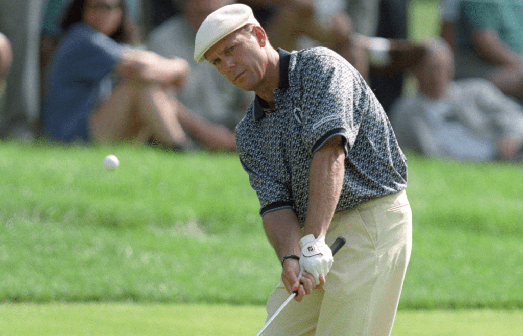 Jun 4, 1999; Dublin, OH, USA; FILE PHOTO; Payne Stewart in action during the Memorial Tournament at Muirfield Village Golf Club. Mandatory Credit: Matthew Emmons-Imagn Images