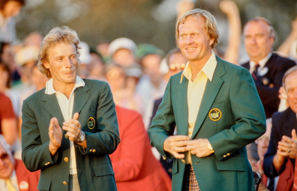 04/13/1986; Augusta, Georgia, USA; Jack Nicklaus acknowledges applause from all after the jacket presentation at the Augusta National Golf Course during the 1986 Masters. Mandatory Credit: File Photo -The Augusta Chronicle via USA TODAY NETWORK